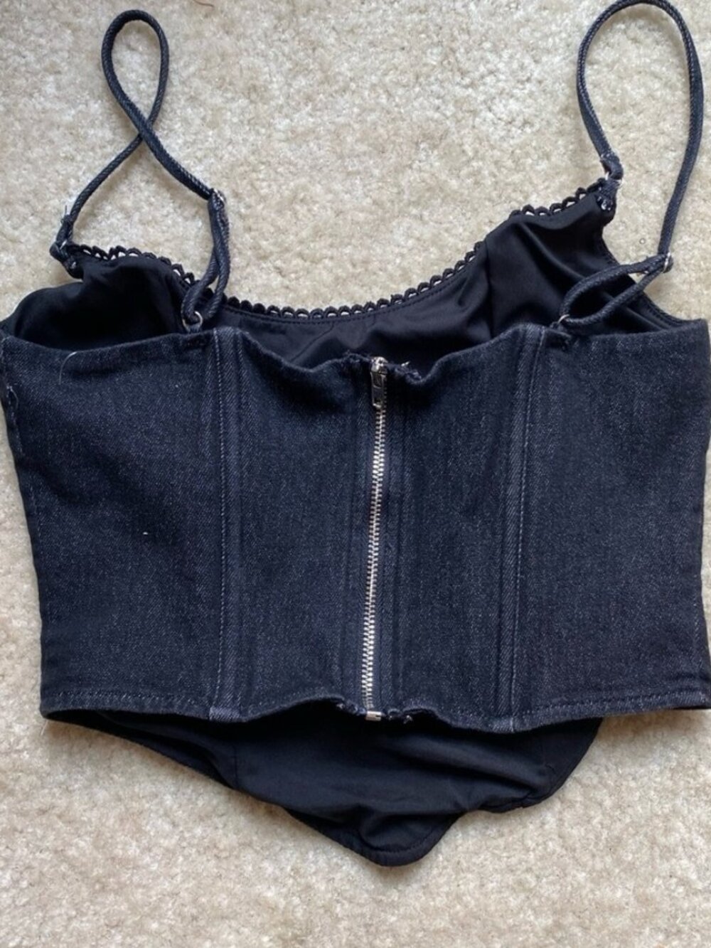 Black Denim Bustier Corset Camisole Top - Picture 2 of 2